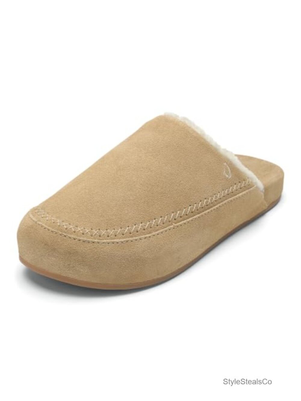 Suede Shearling Mule Slippers with Wet Grip Rubber Traction